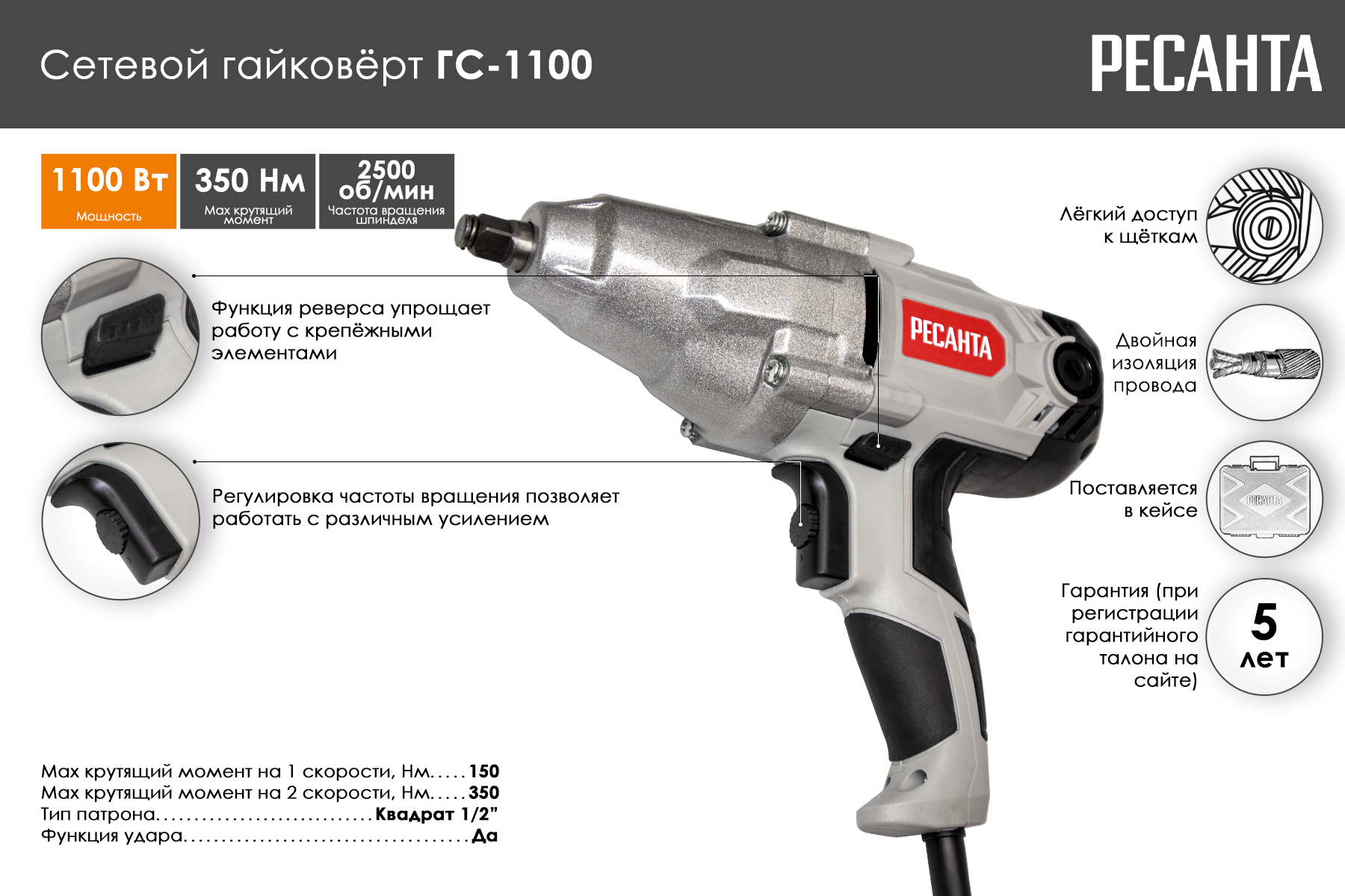 Гайковёрт сетевой Ресанта ГС-1100