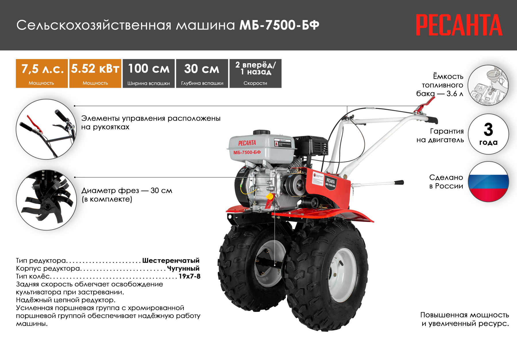 Сельскохозяйственная машина Ресанта МБ-7500-БФ 70/5/39