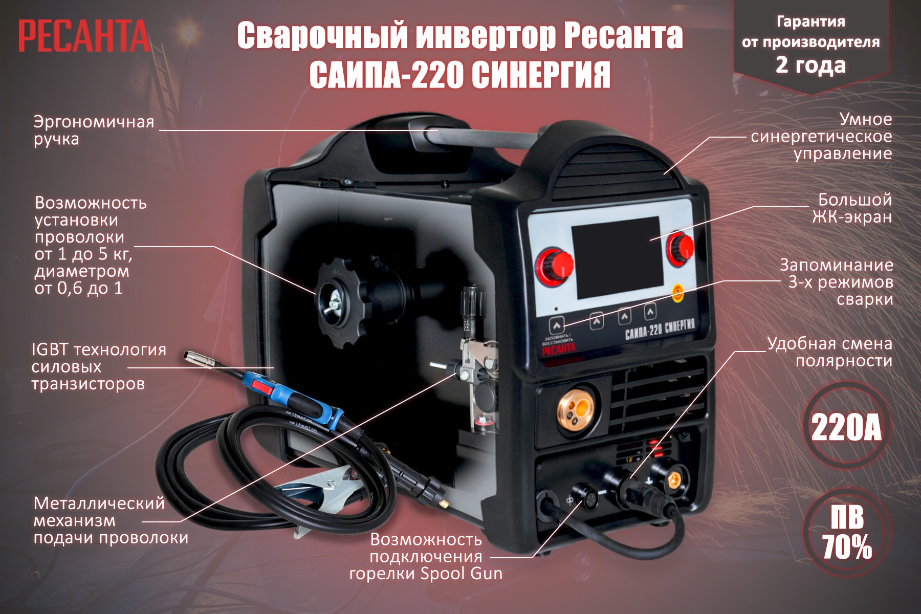 Сварочный аппарат Ресанта САИПА-220 СИНЕРГИЯ